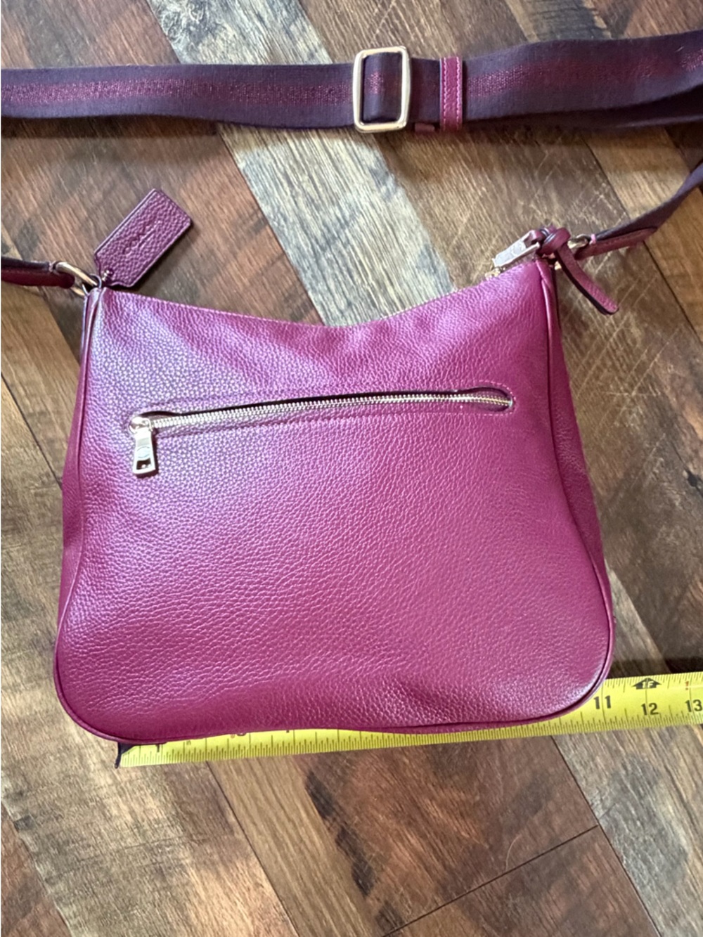 Coach Pebbled Leather Crossbody Bag in Burgundy with Adjustable Strap - Picture 7 of 10
